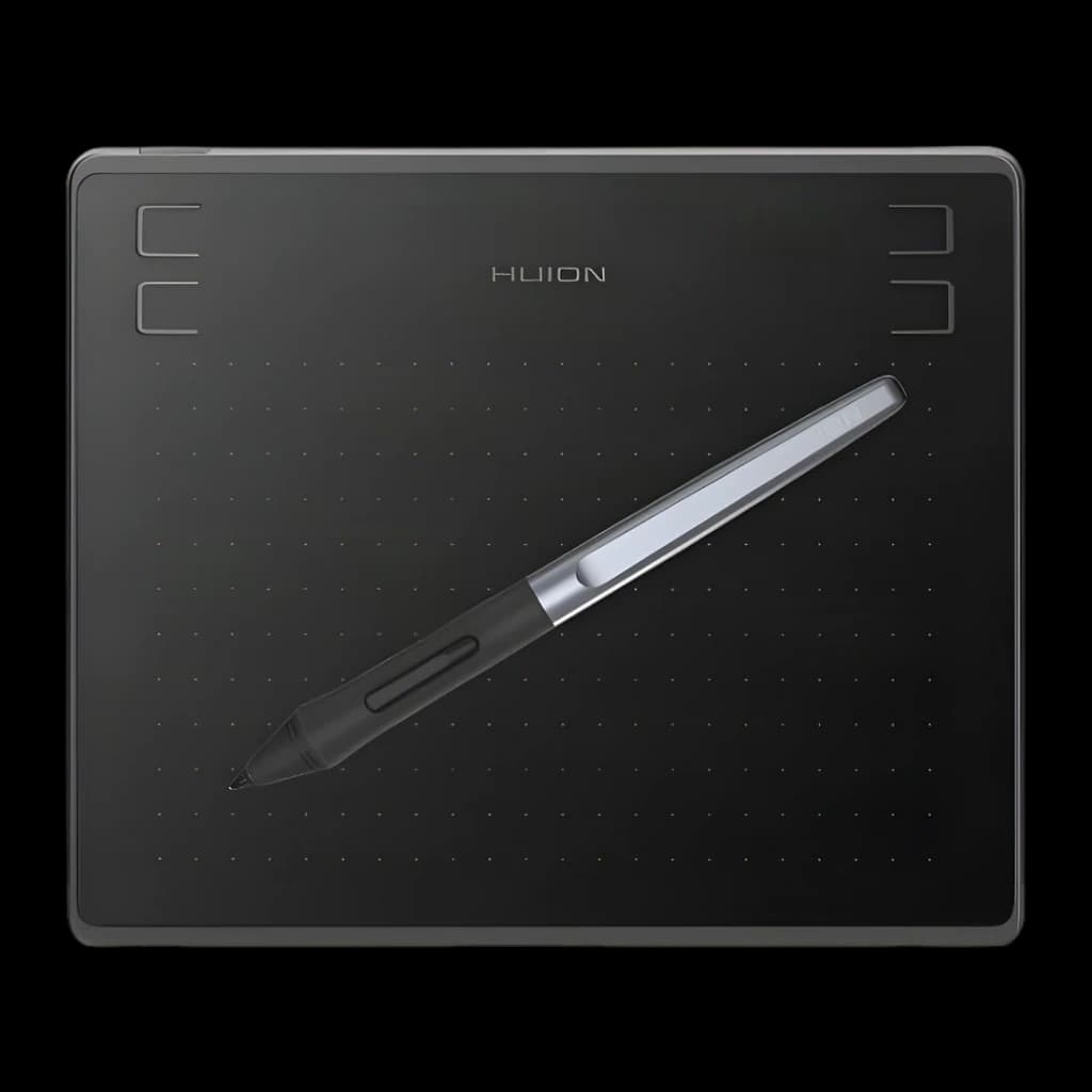 Tableta gráfica Huion HS64 Negro 6,3 pulgadas 5080 LPI 8192 niveles de presión, vista frontal: superficie activa con lápiz