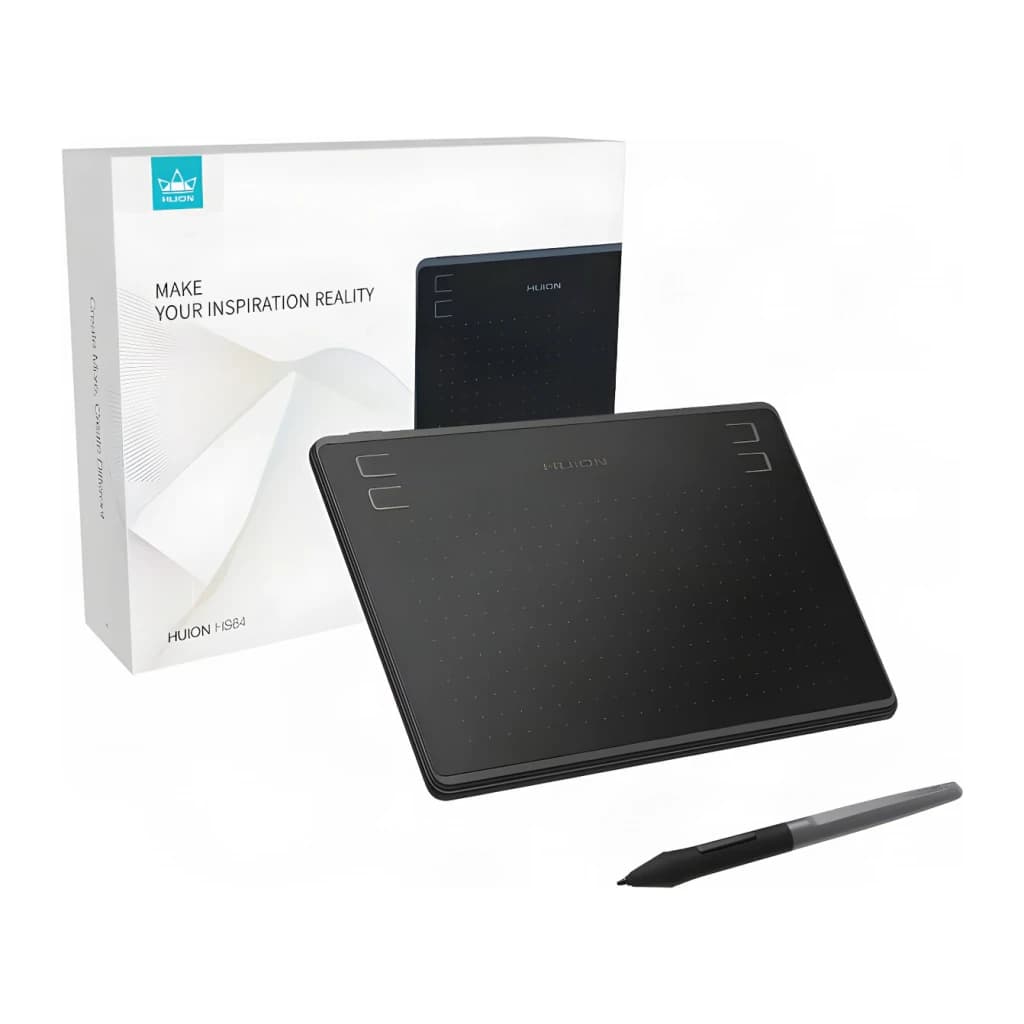 Tableta gráfica Huion HS64 Negro 6,3 pulgadas 5080 LPI 8192 niveles de presión, contenido de la caja: tableta, lápiz y caja