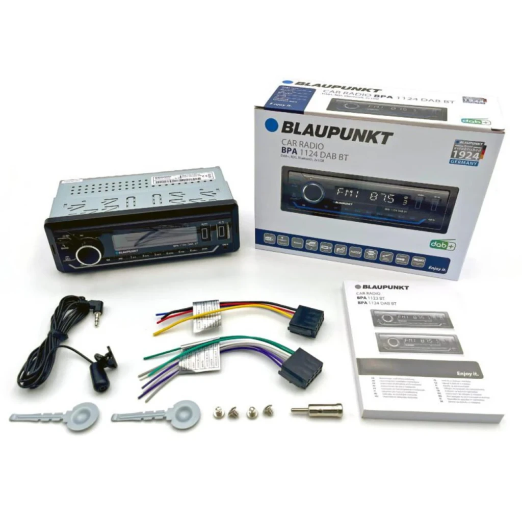 Autorradio Blaupunkt BPA 1124 DAB BT Negro 1DIN Bluetooth 5.0, contenido de la caja: unidad, caja, arnés de cables