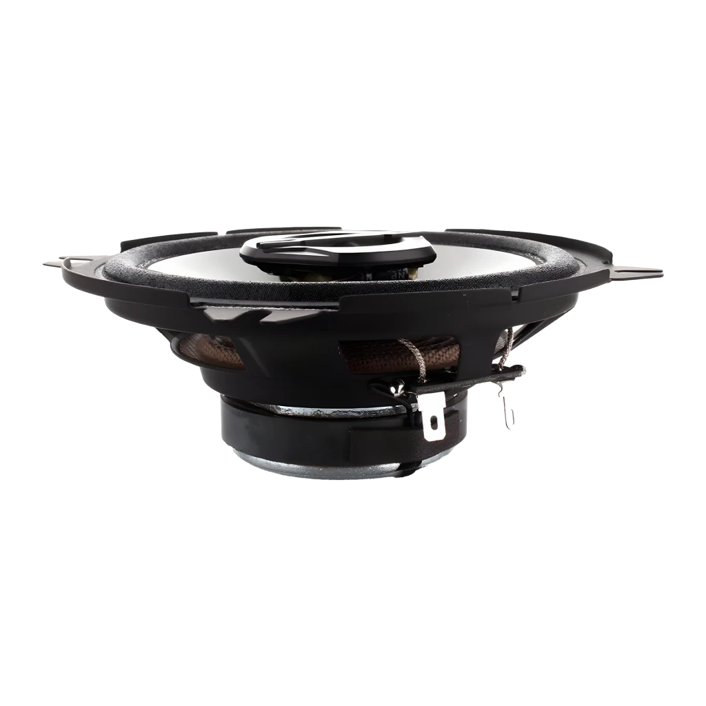 Altavoces de coche JVC 2 vías 30W RMS Negro CS-J520X, detalle lateral: bobina, imán y terminales de conexión visibles