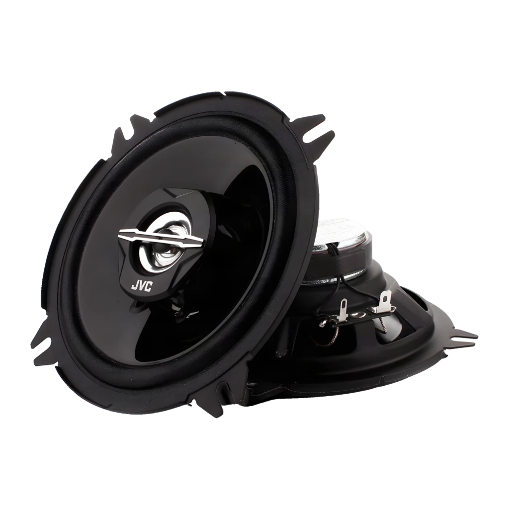 Altavoces de coche JVC 2 vías 30W RMS Negro CS-J520X, detalle: par apilado, cono frontal con logo y tweeter central cromado