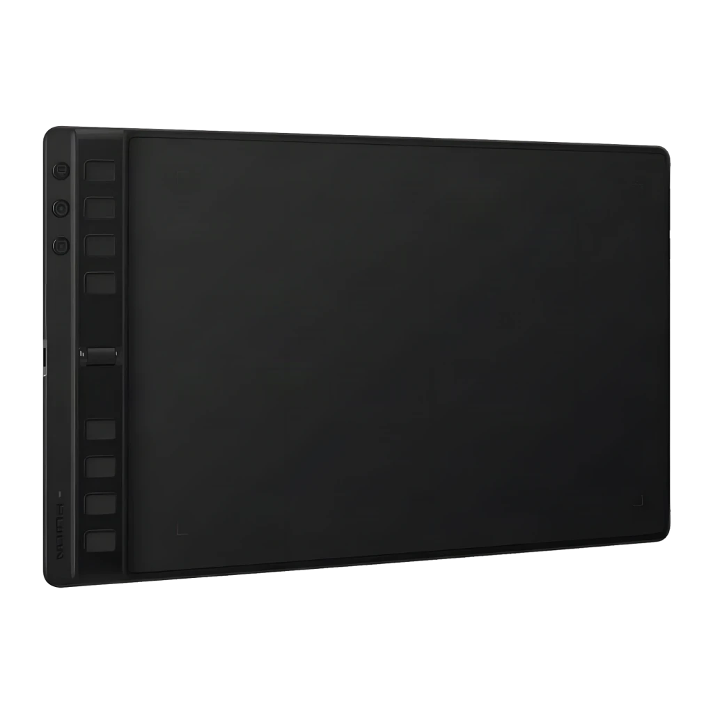 Tableta gráfica Huion Inspiroy 2 M H951P 8192 Negro niveles, detalle: vista lateral con 8 teclas express y deslizador
