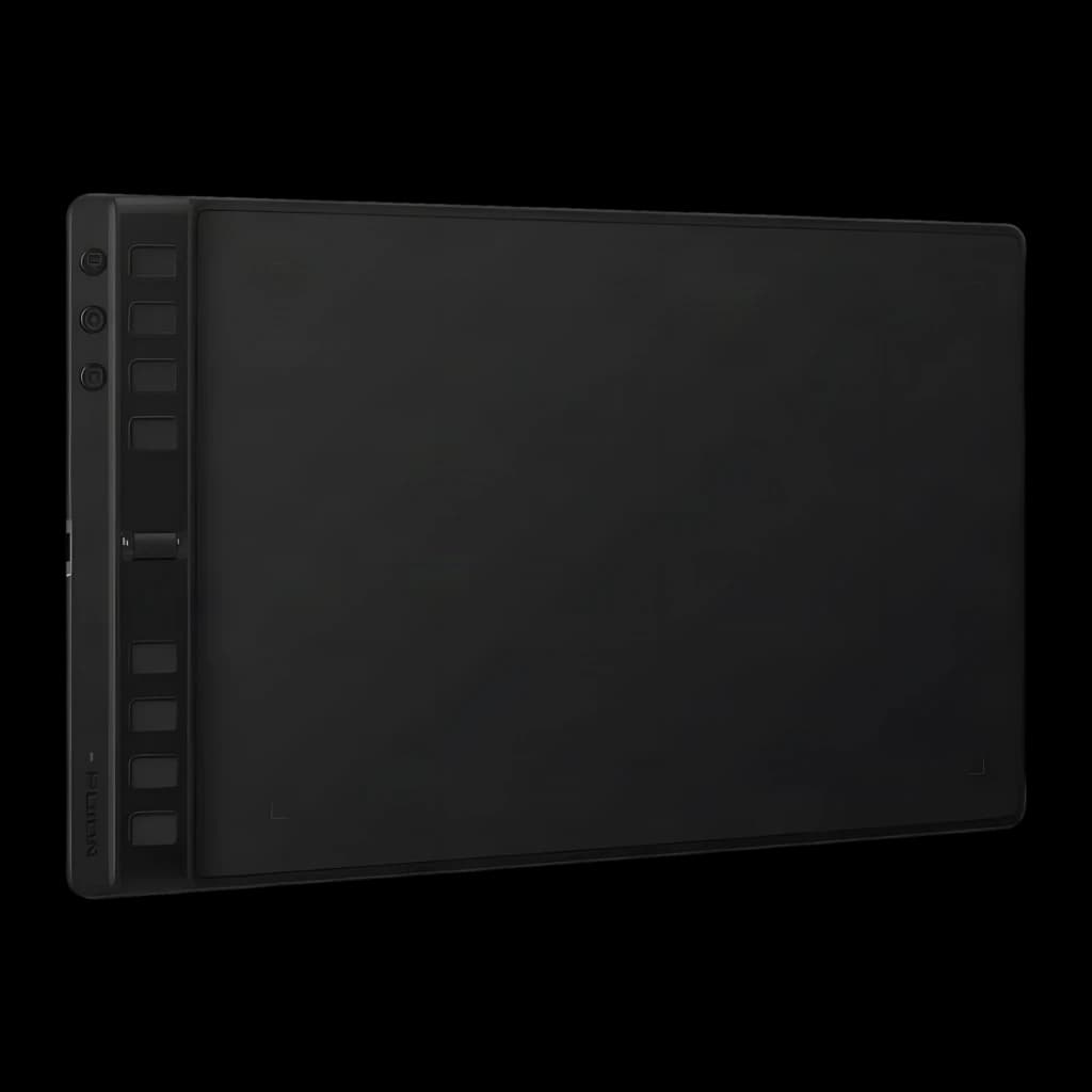 Tableta gráfica Huion Inspiroy 2 M H951P 8192 Negro niveles, detalle: vista lateral con 8 teclas express y deslizador