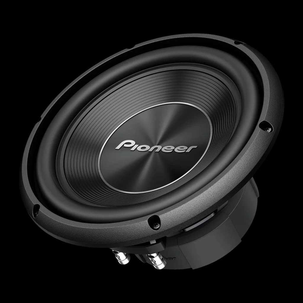 Subwoofer voiture Pioneer 25 cm (10 pouces) Passif DVC 400W RMS Noir TS-A250D4, vue de face: cône noir avec logo Pioneer