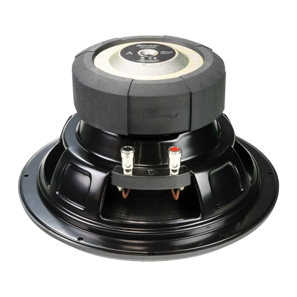 Subwoofer voiture Pioneer 25 cm (10 pouces) Passif DVC 400W RMS Noir TS-A250D4, vue arrière: aimant, panier métallique noir