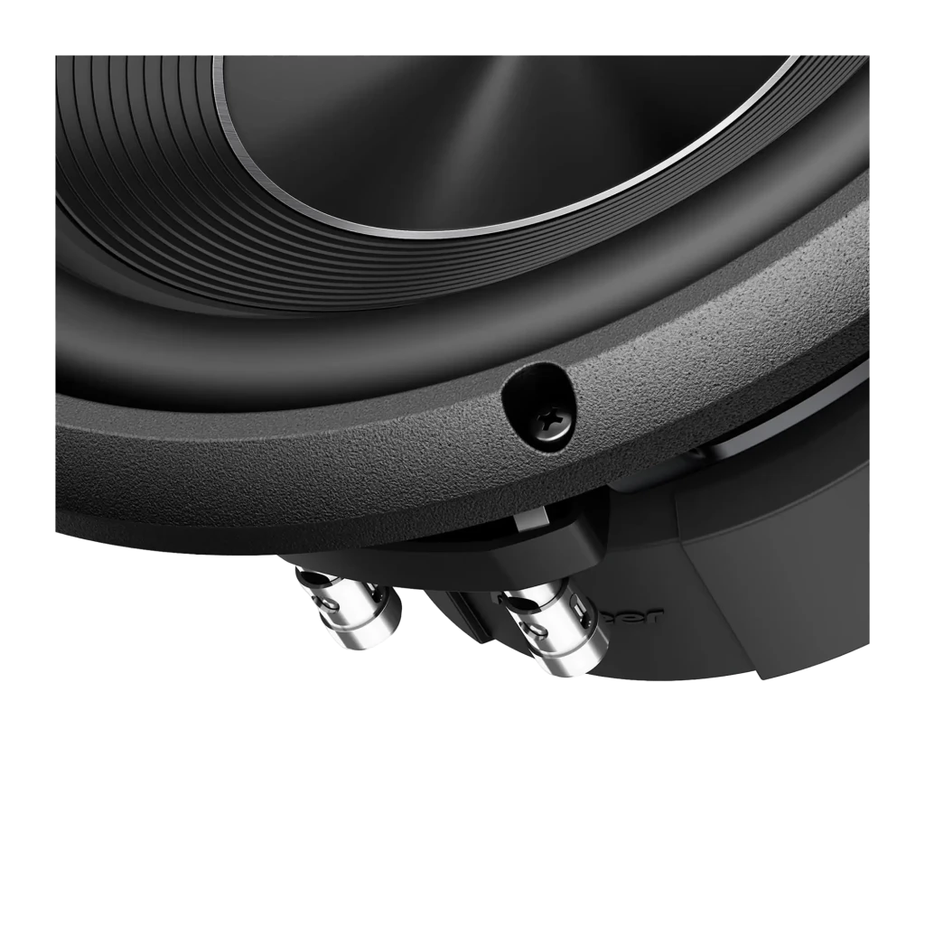 Subwoofer voiture Pioneer 25 cm (10 pouces) Passif DVC 400W RMS Noir TS-A250D4, détail: bornes de connexion argentées