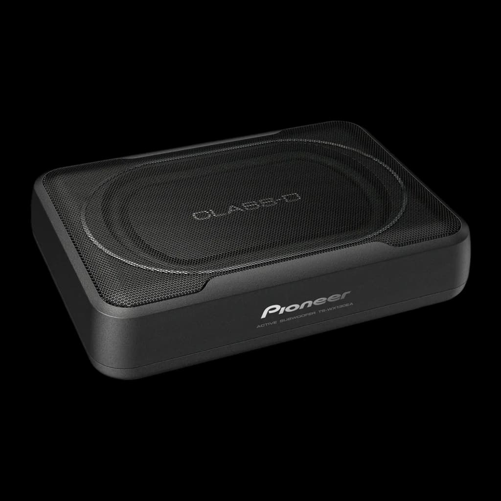 Caisson de basses pour voiture Pioneer Actif 160W RMS Noir TS-WX130EA, vue de face: boîtier compact noir avec grille