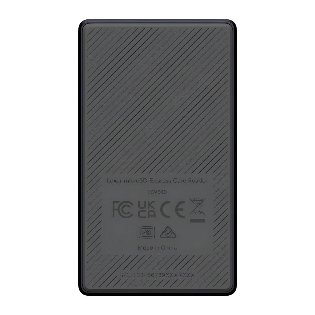 Lecteur de cartes Lexar RW540 microSD Express USB-C + USB-A USB 3.2 Gen 2 Noir, vue arrière: texture diagonale