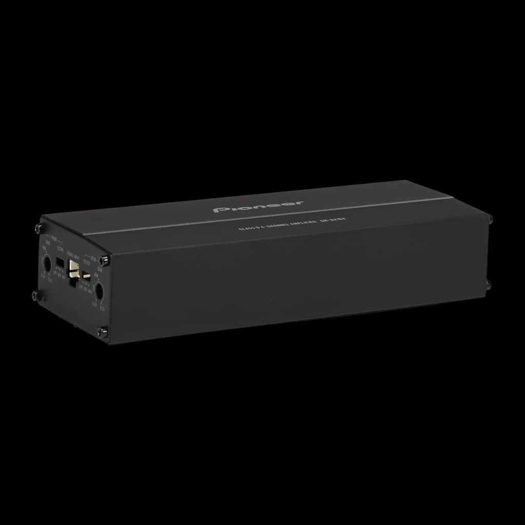 Amplificateur voiture Pioneer 4 canaux 45W x 4 RMS GM-DX104, détail: vue latérale avec connecteurs et logo Pioneer
