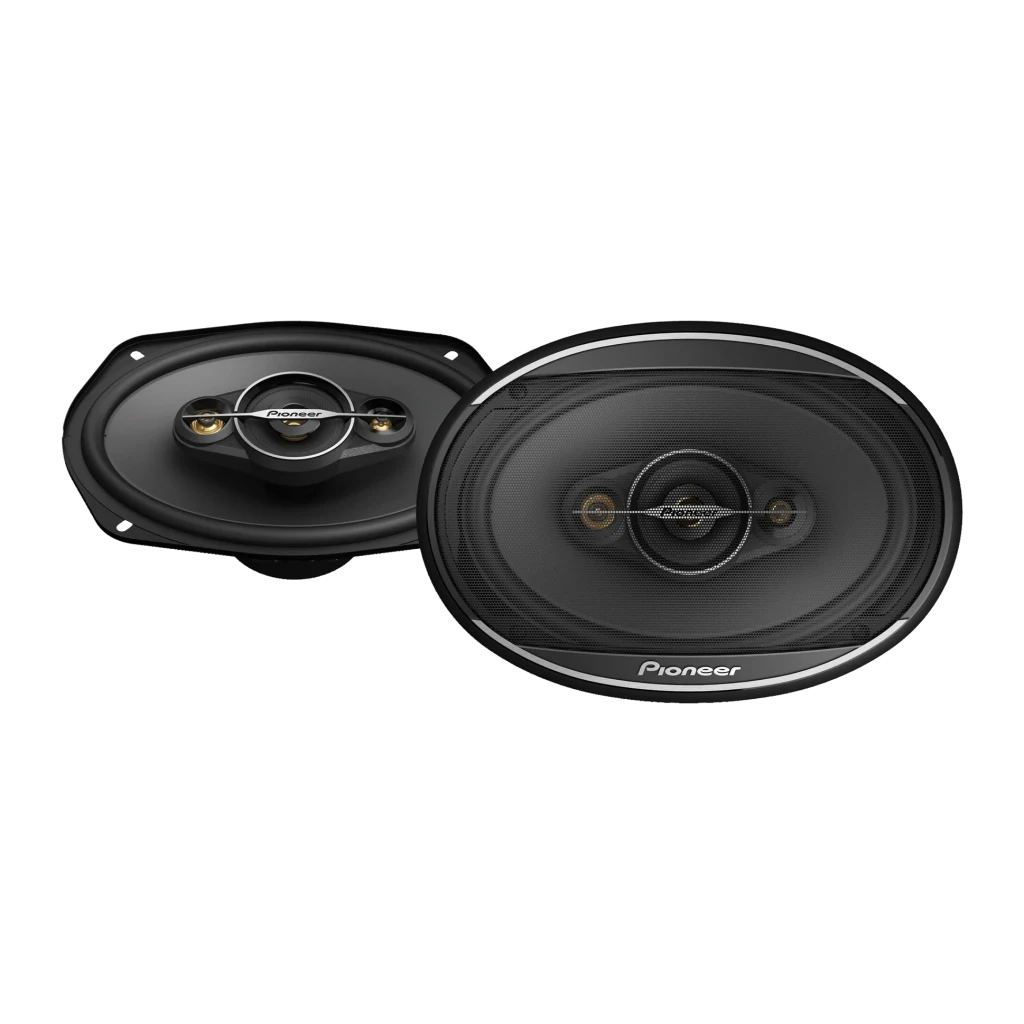 Altavoces para coche Pioneer 4 vías 90W RMS / 450W máx Negro TS-A6961F, vista frontal: par de altavoces ovalados, rejilla