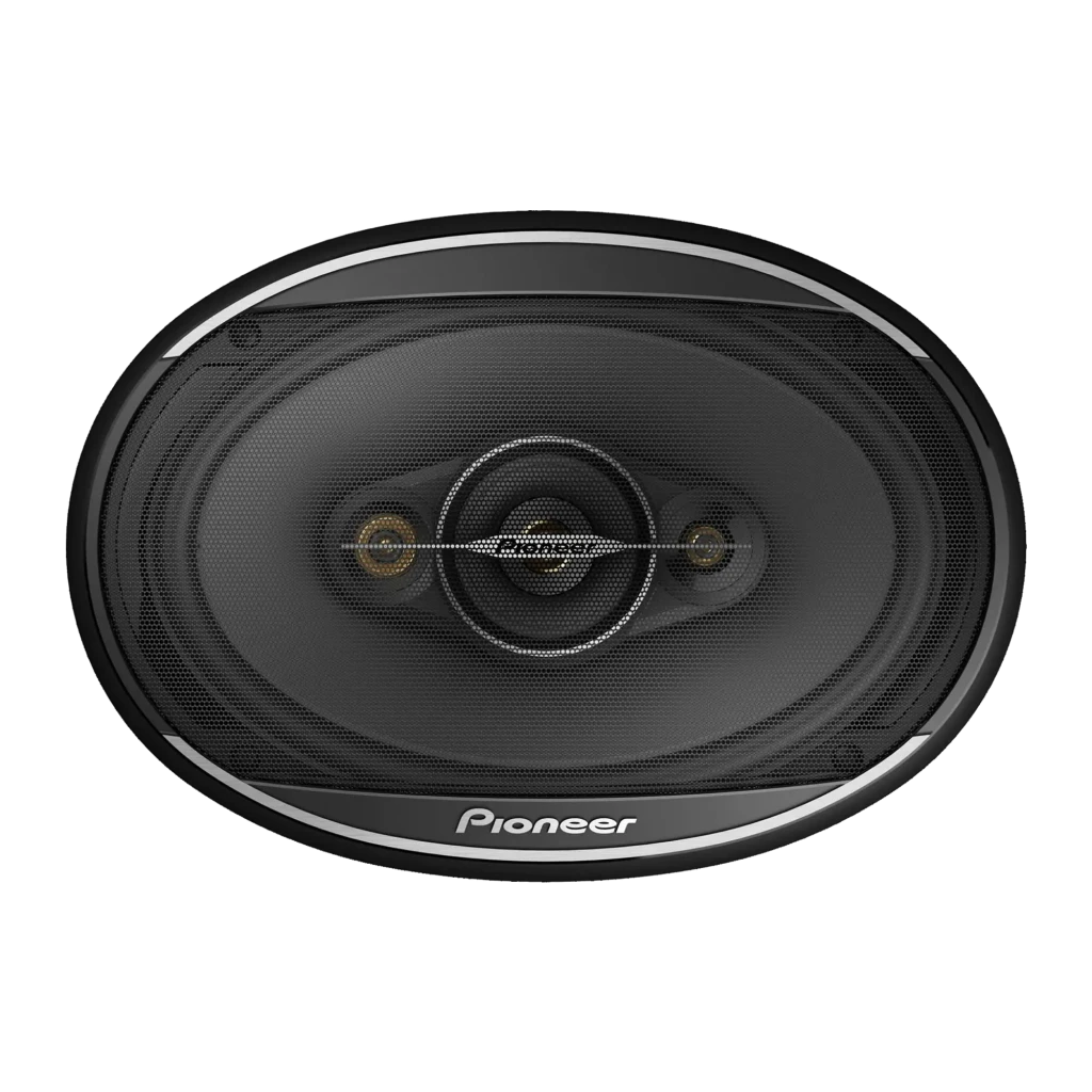 Altavoces para coche Pioneer 4 vías 90W RMS / 450W máx Negro TS-A6961F, vista frontal: rejilla ovalada negra con aro