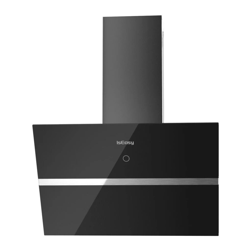 Campana extractora IsEasy 524 m³/h 4 velocidades Negro TV1360D4-CC-I2, vista frontal: cristal negro inclinado, franja
