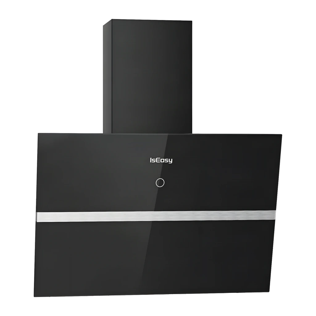 Campana extractora IsEasy 524 m³/h 4 velocidades Negro TV1360D4-CC-I2, detalle: panel de cristal negro inclinado con franja
