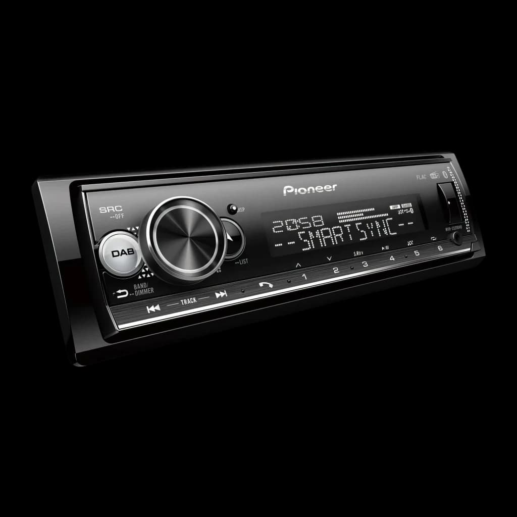 Autorradio Pioneer Negro Bluetooth 1 DIN MVH-S520DAB, vista frontal: pantalla LED con Smart Sync, mando giratorio y botón DAB