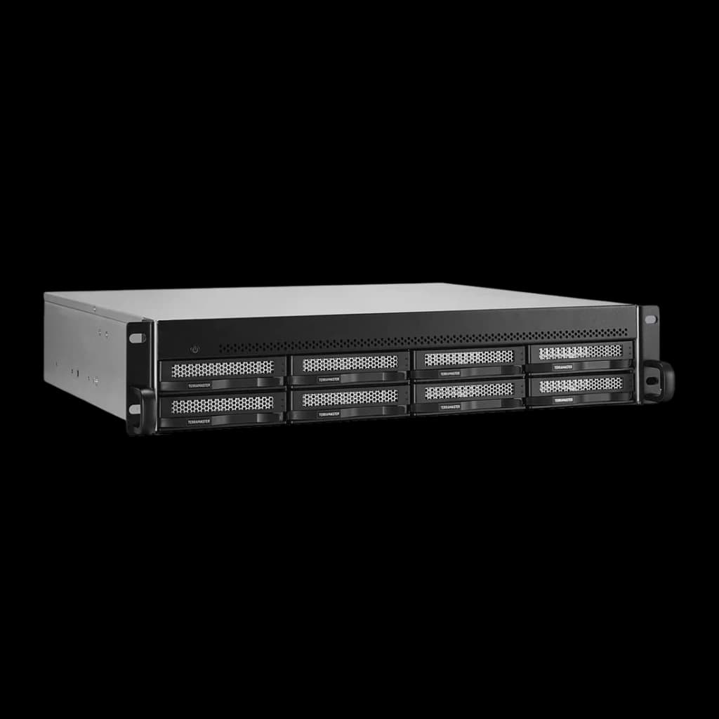 Servidor NAS TerraMaster 16GB Negro 8 Bahías Sin Discos 2× 10GbE U8-500 Plus, vista frontal: chasis rack 2U con 8 bahías