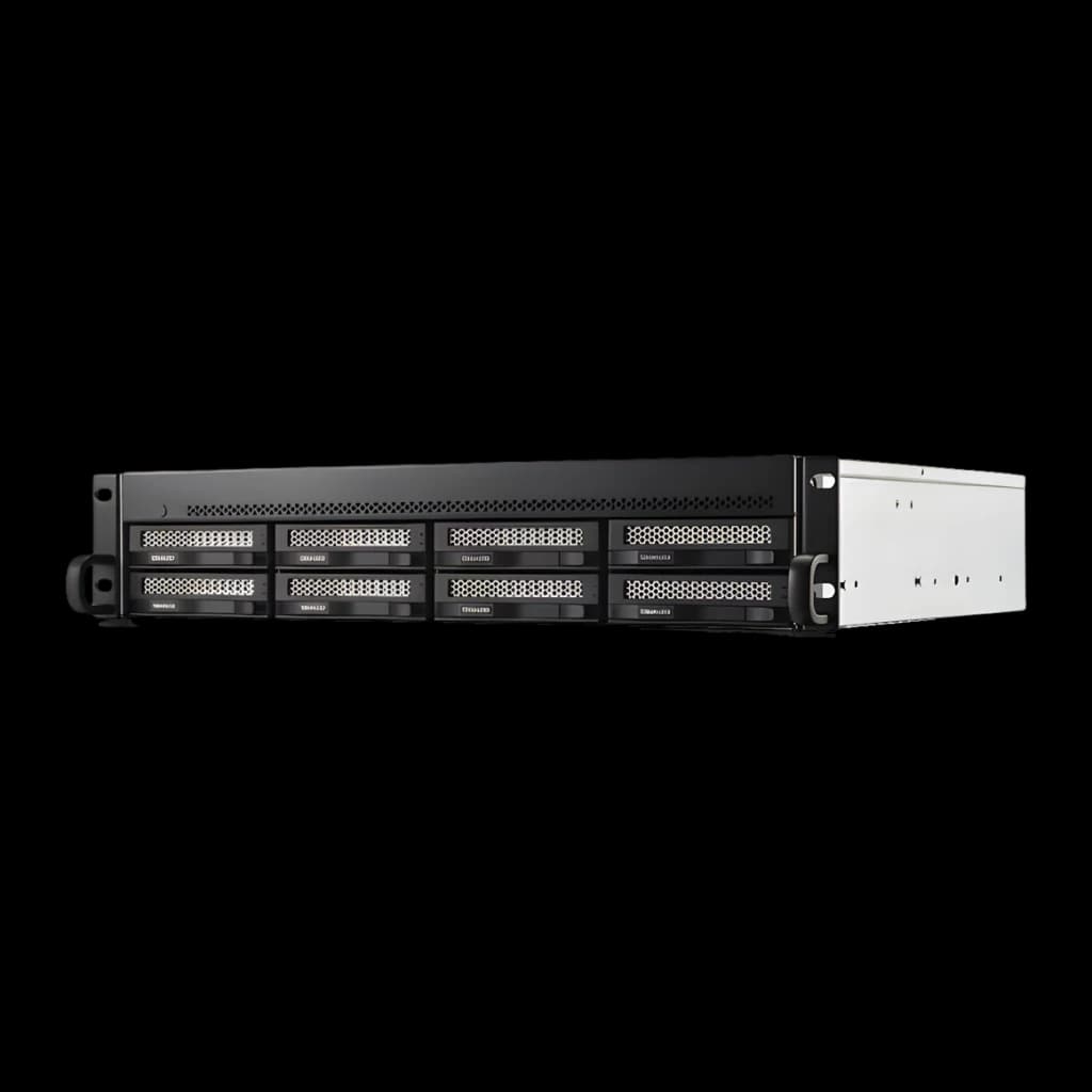 Servidor NAS TerraMaster 16GB Negro 8 Bahías Sin Discos 2× 10GbE U8-500 Plus, detalle: vista angular frontal con 8 bahías