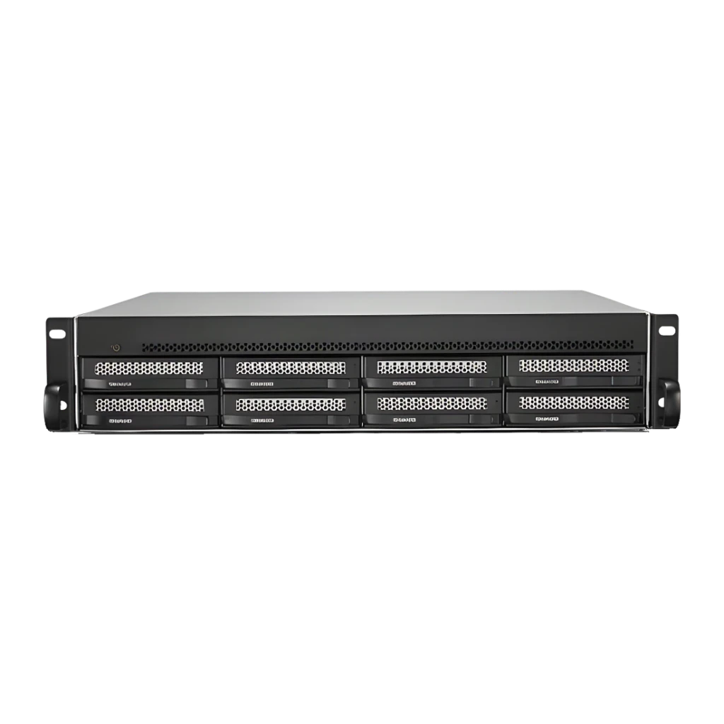 Serveur NAS TerraMaster 16 Go Noir 8 Baies Sans Disques 2× 10GbE U8-500 Plus, détail avant: 8 baies en grille 2U