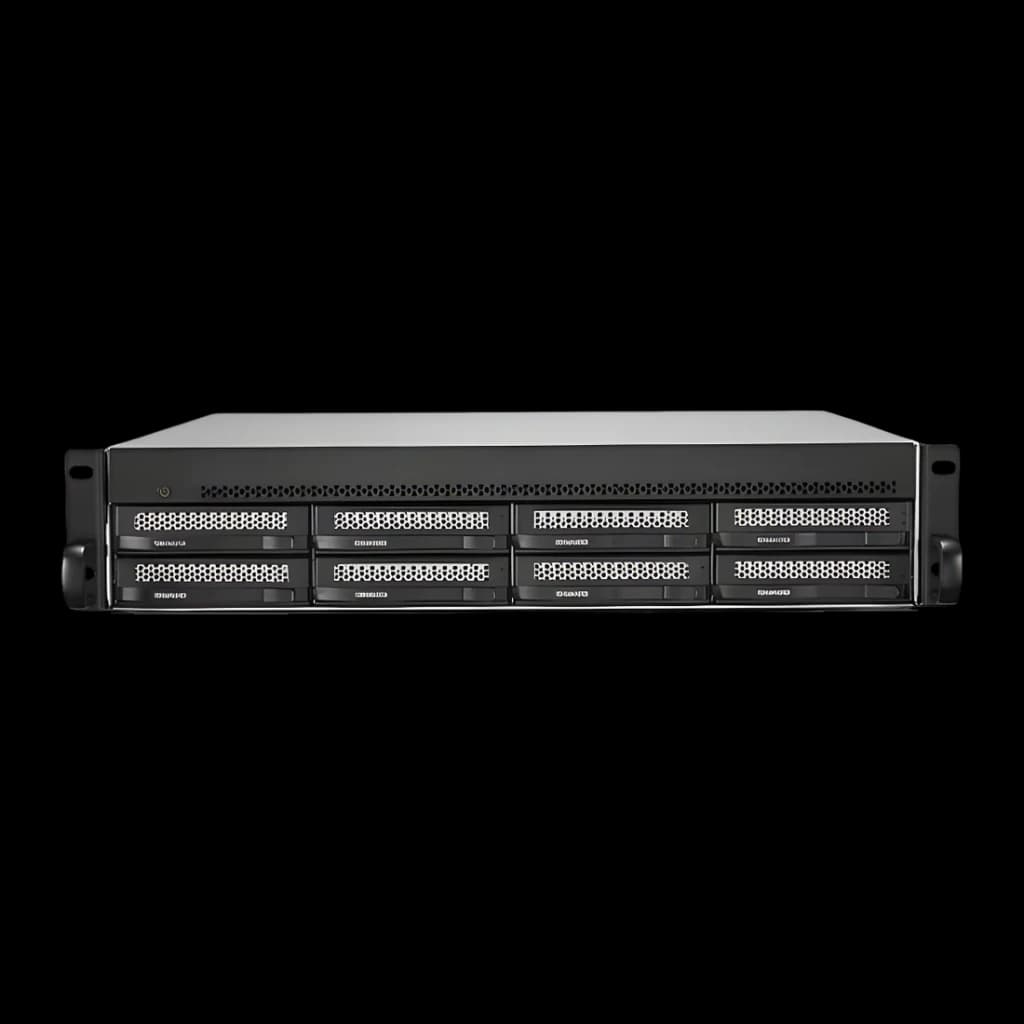 Servidor NAS TerraMaster 16GB Negro 8 Bahías Sin Discos 2× 10GbE U8-500 Plus, detalle frontal: 8 bahías en rejilla 2U