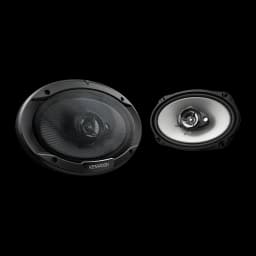 Altifalantes de Carro Kenwood 3 vias 45W RMS Preto KFC-S6966, vista frontal: par de altifalantes ovais com grelha preta