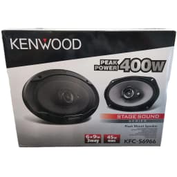 Altifalantes de Carro Kenwood 3 vias 45W RMS Preto KFC-S6966, conteúdo da caixa: embalagem frontal com dois altifalantes