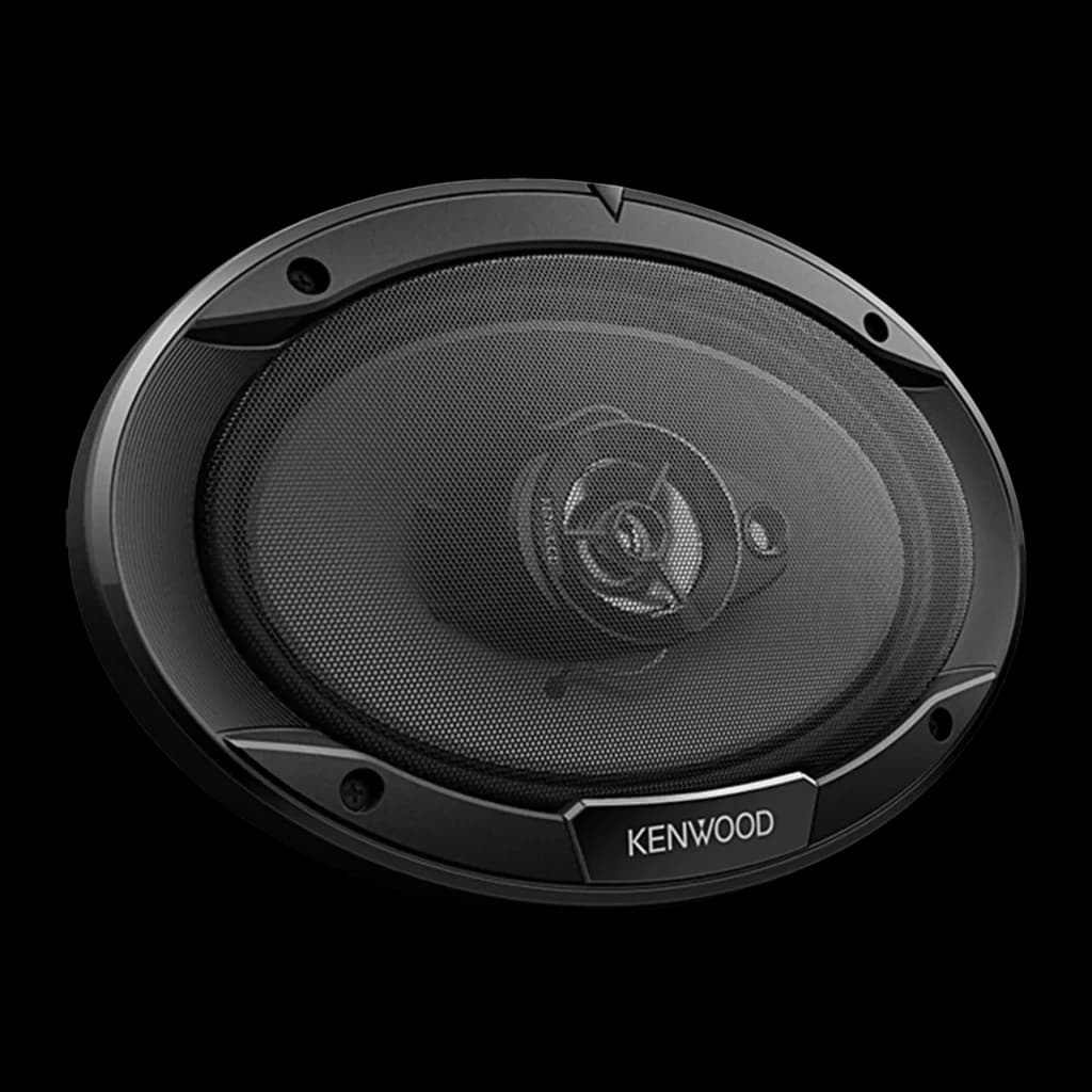 Altifalantes de Carro Kenwood 3 vias 45W RMS Preto KFC-S6966, detalhe: grelha oval preta com tweeter central e logótipo