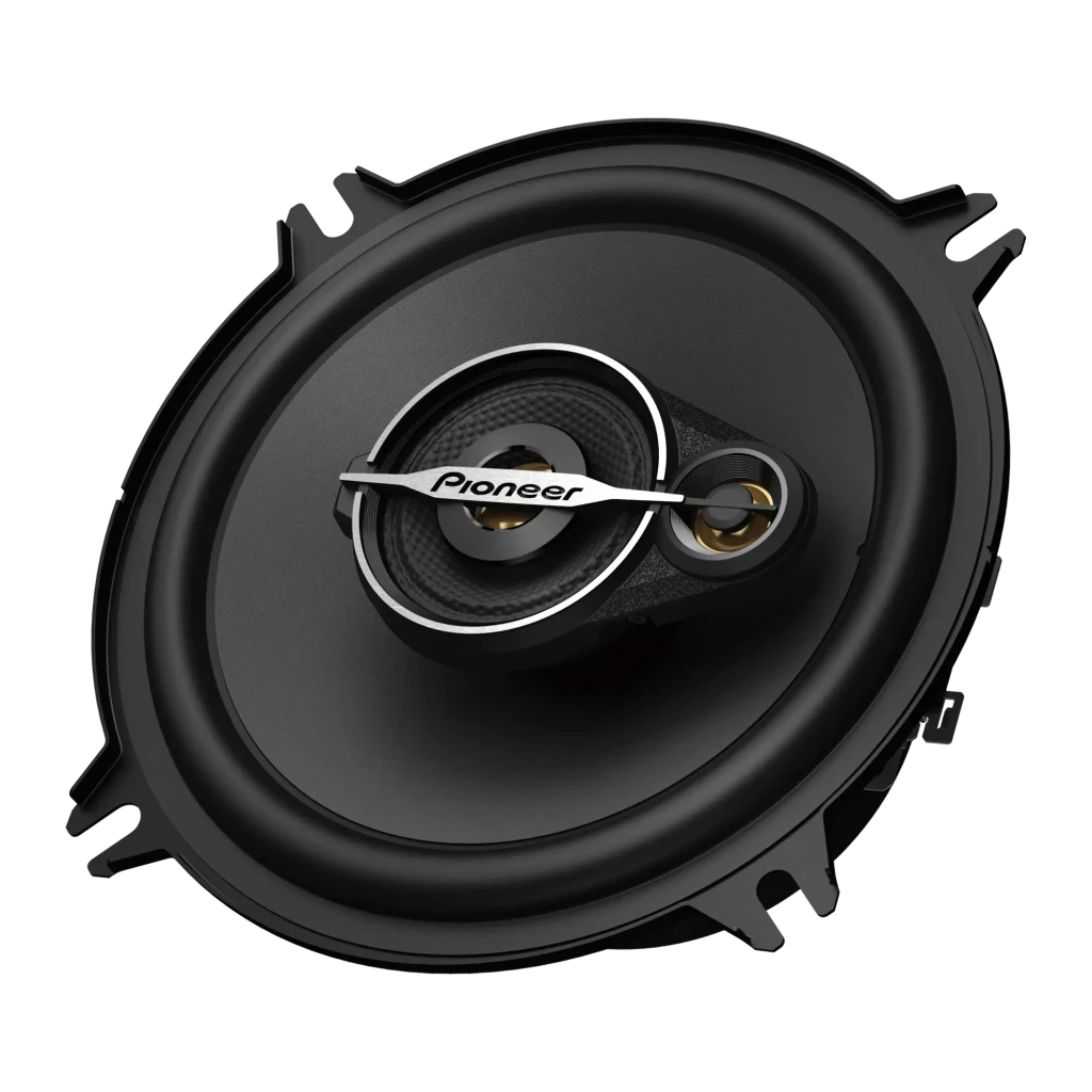 Haut-parleurs auto Pioneer 3 voies 50W RMS / 300W max Noir TS-A1371F, détail: membrane noire, tweeter central et logo