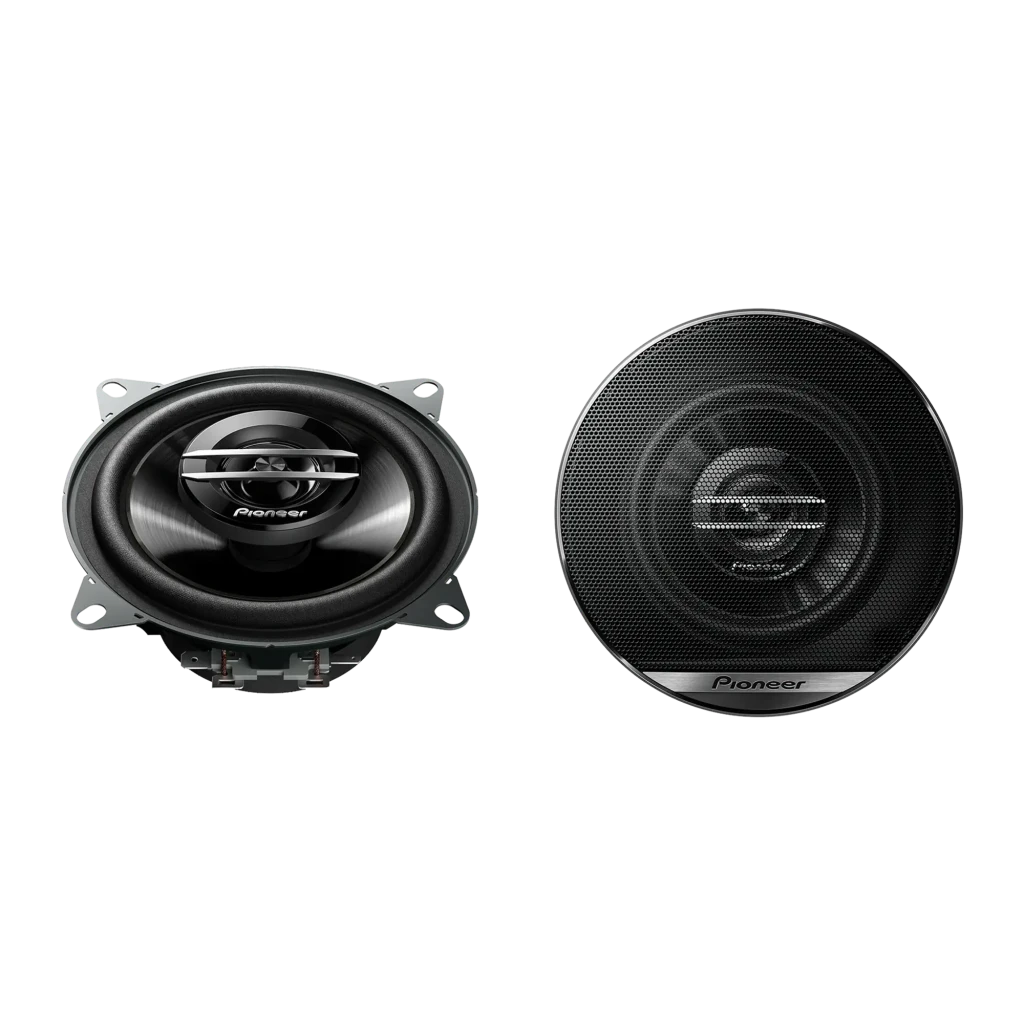 Altifalantes de carro Pioneer 30W RMS Passivo 2 vias Preto TS-G1020F, vista frontal: par de altifalantes, um sem grelha
