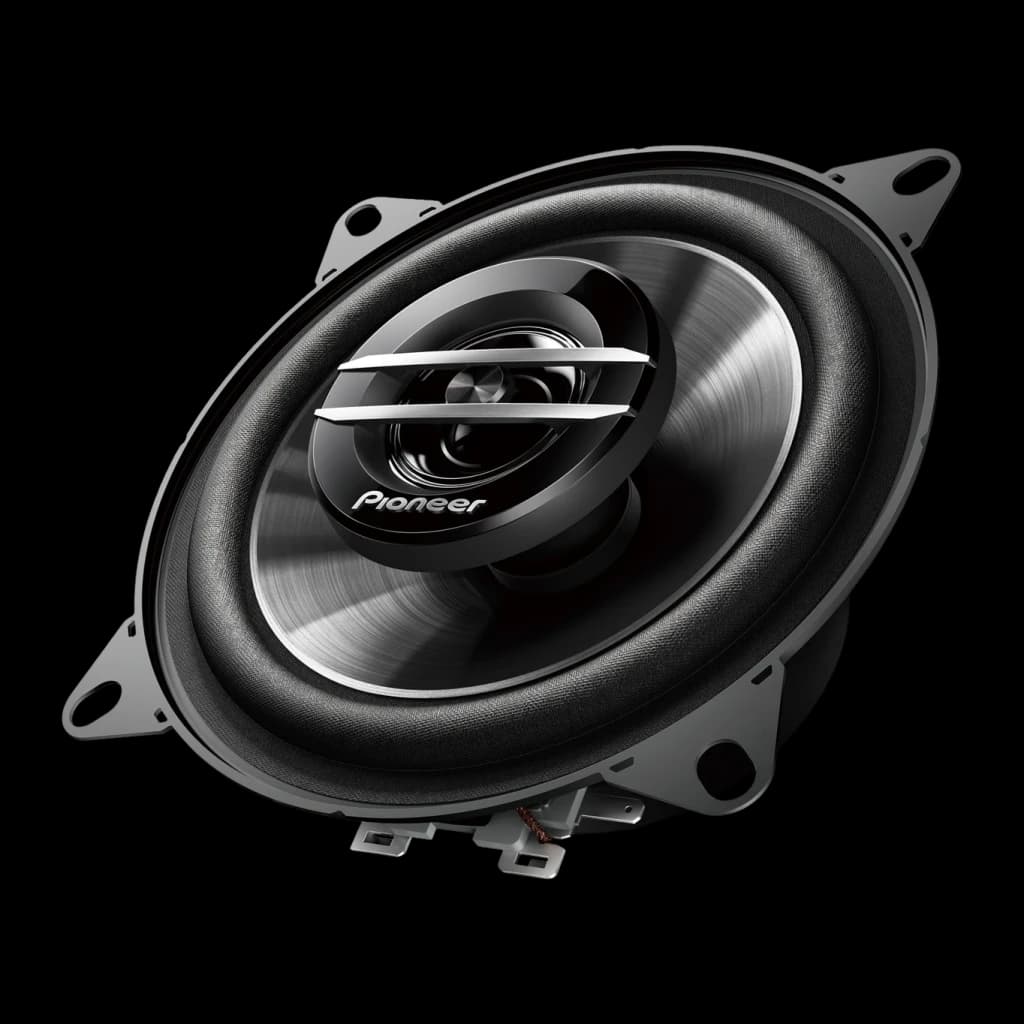 Altifalantes de carro Pioneer 30W RMS Passivo 2 vias Preto TS-G1020F, detalhe: cone woofer, tweeter central e logótipo