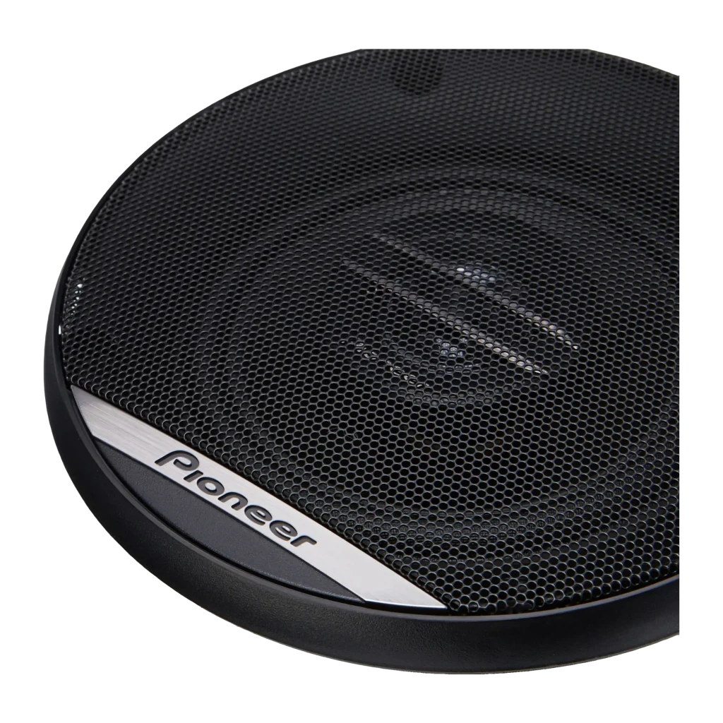 Altifalantes de carro Pioneer 30W RMS Passivo 2 vias Preto TS-G1020F, detalhe: grelha metálica hexagonal e faixa prateada