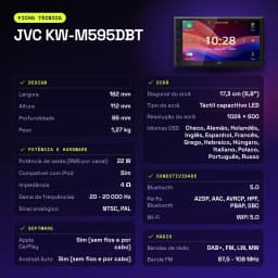 Autorradio JVC Negro CarPlay Android Auto Inalámbrico 6,8 pulgadas KW-M595DBT - características