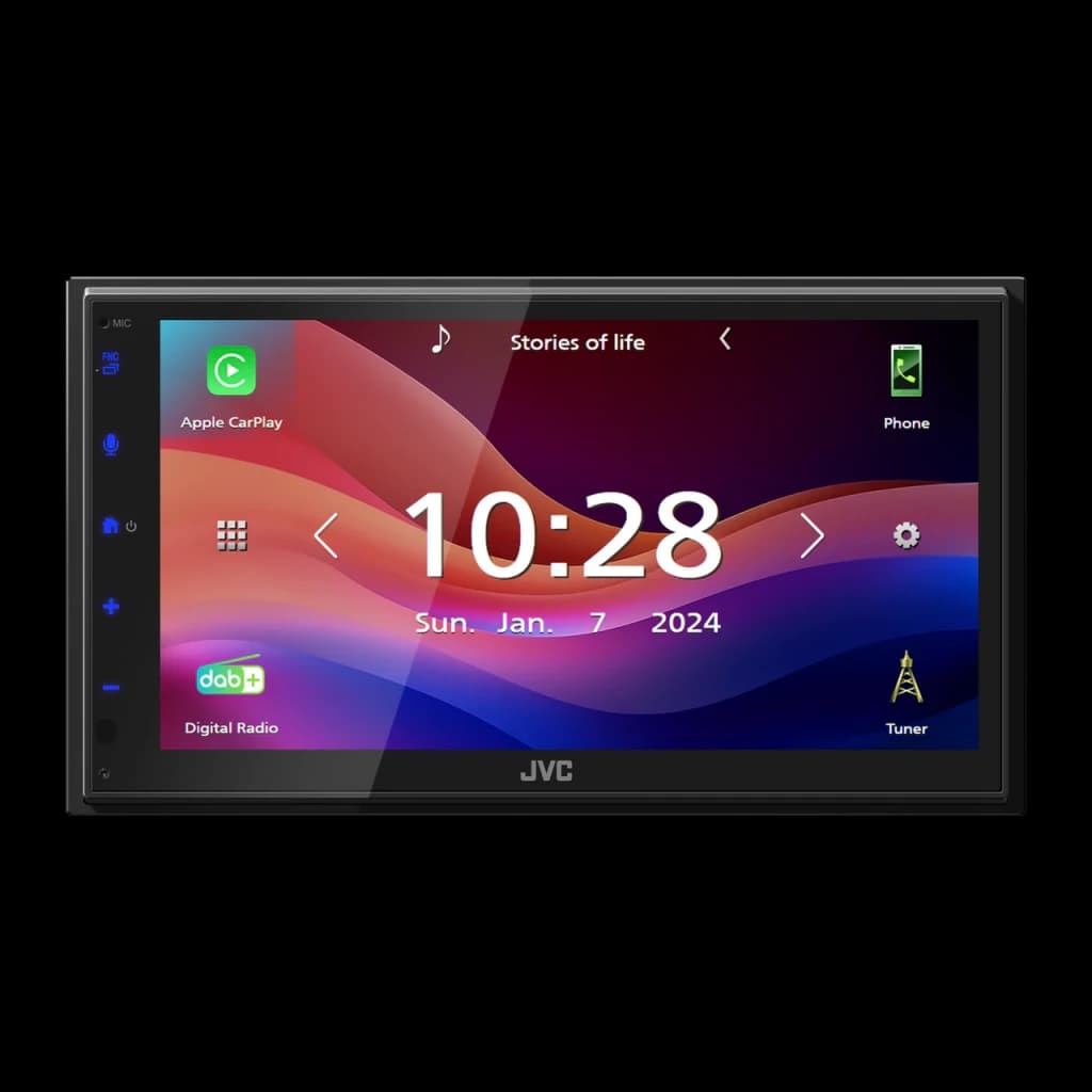 Autorradio JVC Negro CarPlay Android Auto Inalámbrico 6,8 pulgadas KW-M595DBT, vista frontal: pantalla táctil con interfaz