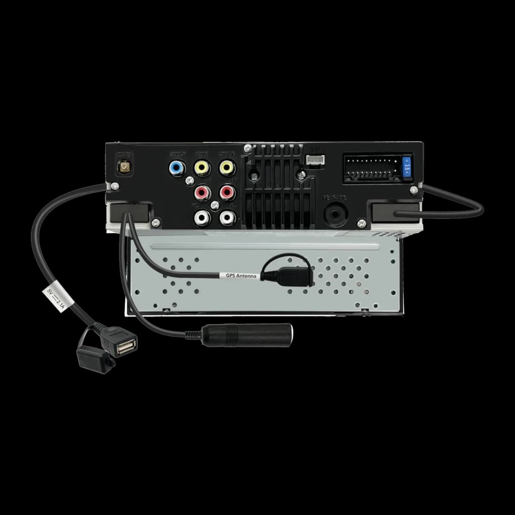 Autorradio JVC Negro CarPlay Android Auto Inalámbrico 6,8 pulgadas KW-M595DBT, vista trasera: conectores RCA, USB, antena