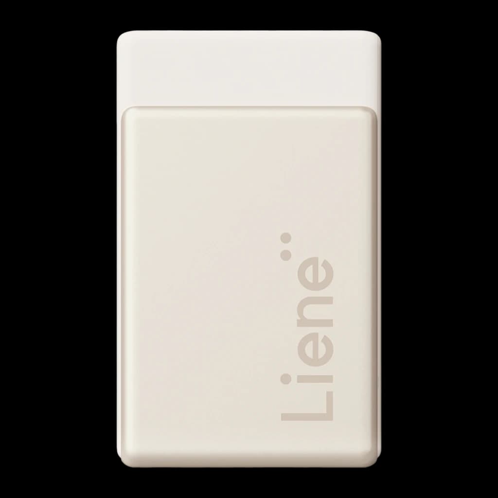 Imprimante Photo Portable Liene Pearl N200 Pro Or, vue de face: corps compact couleur crème avec logo Liene gravé