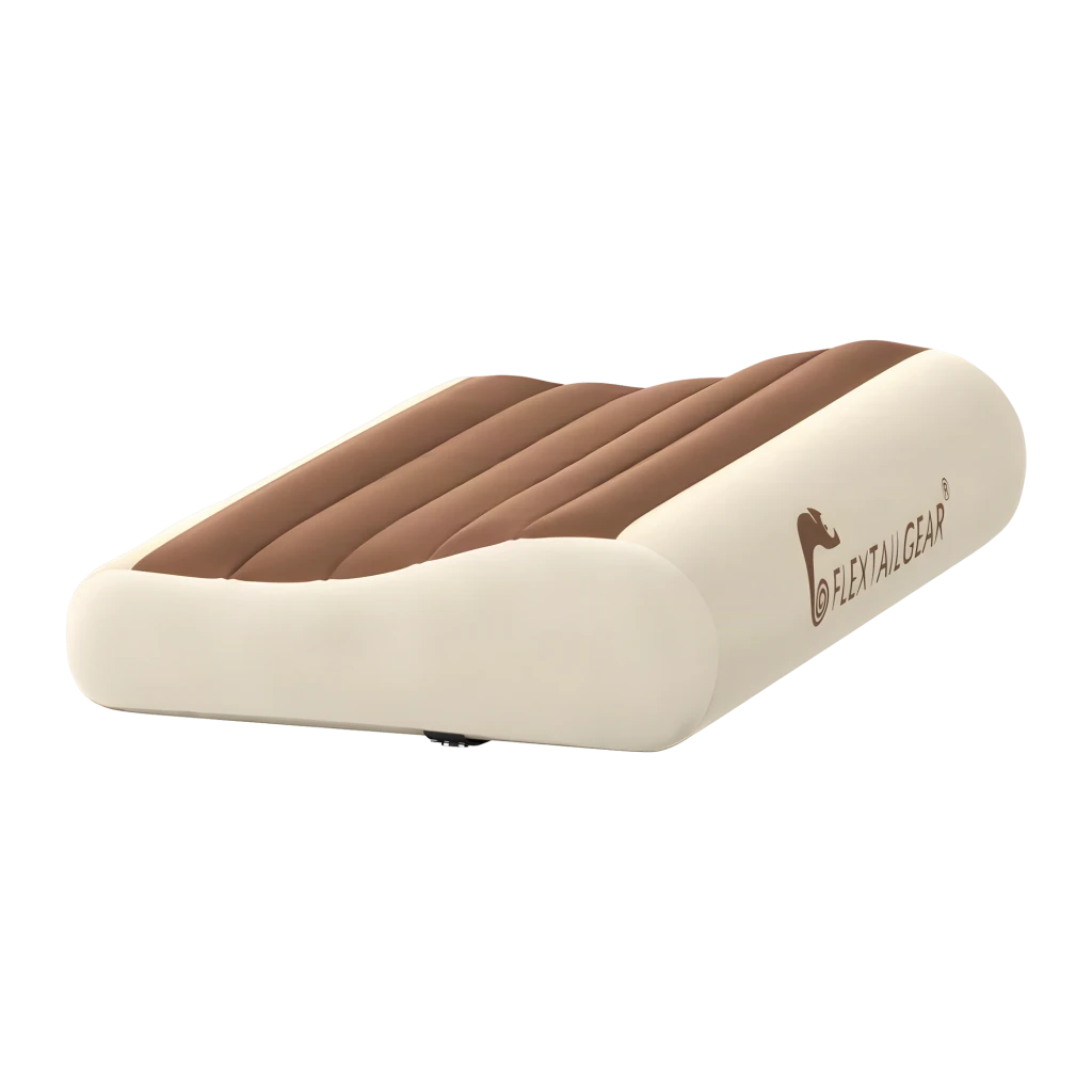 Almofada insuflável Flextail Zero Pillow Castanho Espuma viscoelástica + TPU 40x30cm, vista frontal: superfície canelada