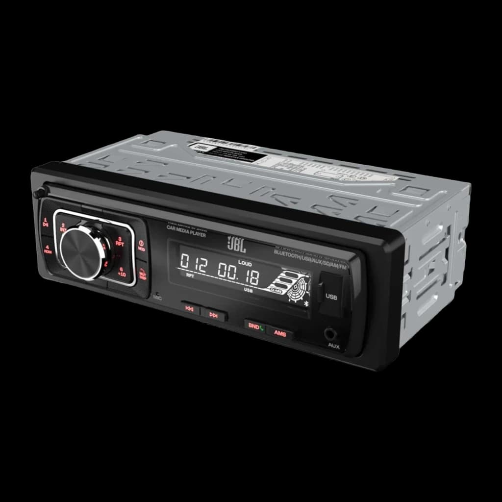Autoradio JBL Celebrity 150 Noir 1 DIN Bluetooth, vue avant: écran LCD, bouton rotatif et touches rétroéclairées en rouge