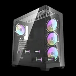 Caja PC Darkflash DS900 Negro + 7 Ventiladores ARGB Doble Cristal Templado 270°, vista frontal: panel lateral y frontal