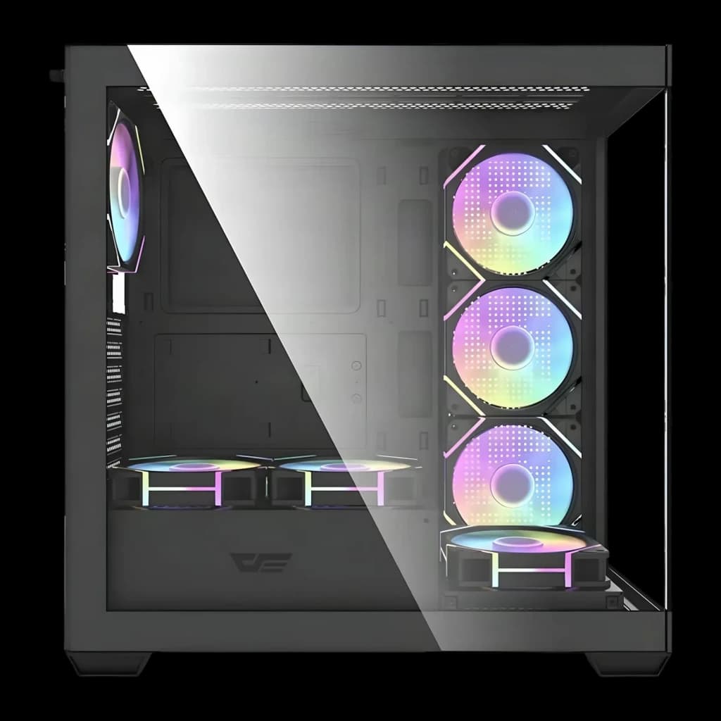 Caja PC Darkflash DS900 Negro + 7 Ventiladores ARGB Doble Cristal Templado 270°, detalle: ventiladores ARGB iluminados