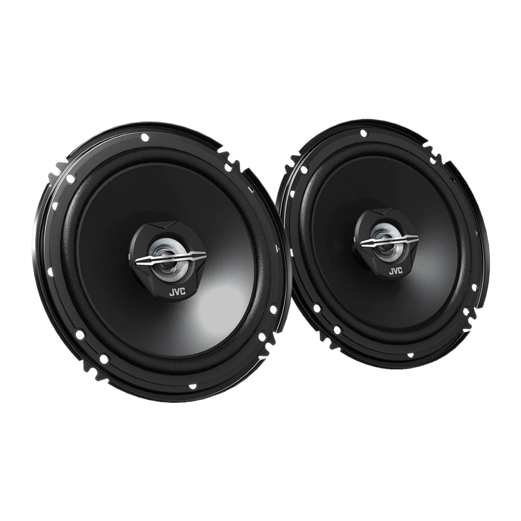 Haut-parleur auto JVC 30W RMS 2 voies 16 cm Noir CS-J620X, vue de face: paire de haut-parleurs circulaires avec tweeter