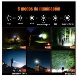 Torche LED Superfire L22 Noir Rechargeable USB-C 5000 lumens 300m, modes: 6 modes bas moyen haut stroboscopique SOS