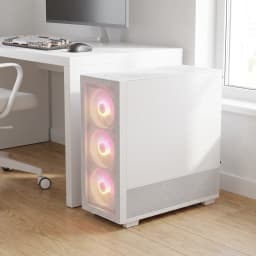 Caixa PC Darkflash AIRNOVA Vidro Temperado E-ATX 3x 120mm incluídas Branco, em uso: torre junto a secretária com 3