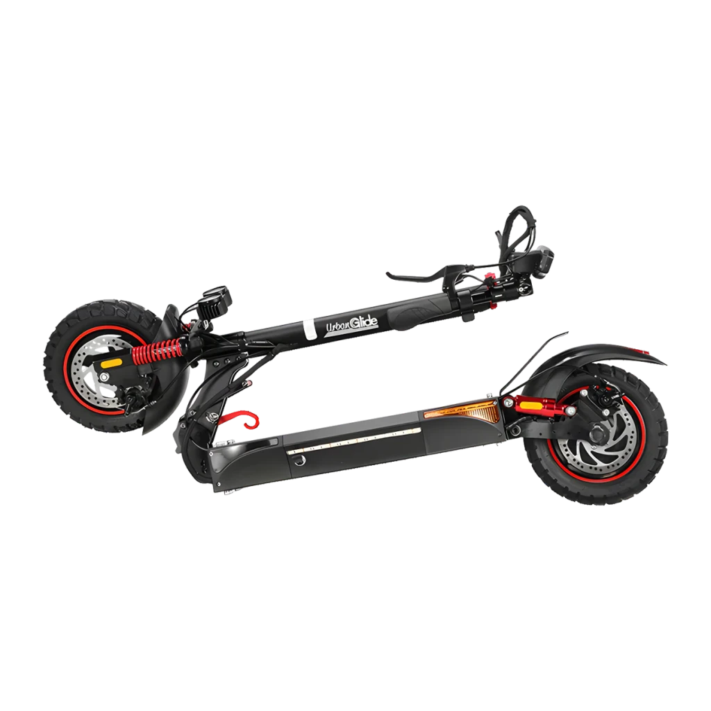 Patinete Eléctrico Urbanglide E-Cross Pro Lite 2 500W 40km 25km/h 10 pulgadas Negro, detalle: plegado lateral con suspensión