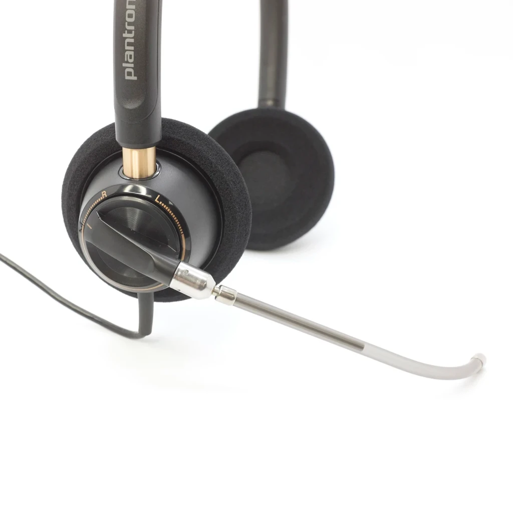 Auriculares Poly EncorePro 520V Tubo de Voz Reducción de Ruido Diadema QD Negro, detalle: tubo de voz metálico, almohadilla