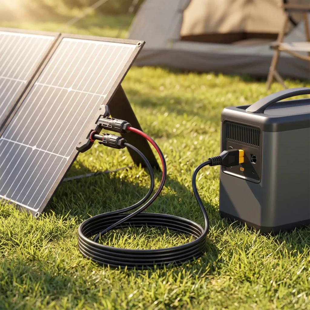 Câble Solaire FOSSIBOT 5m MC4 vers XT60 16 AWG Noir XT60-MC4, en utilisation: reliant panneau solaire pliant à station