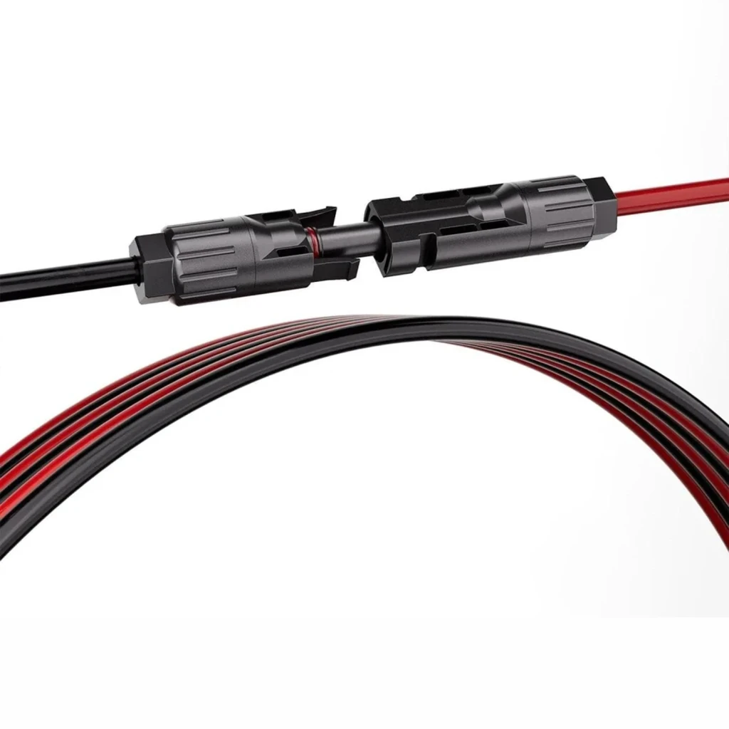 Câble Solaire FOSSIBOT 5m MC4 vers XT60 16 AWG Noir XT60-MC4, détail: connecteurs MC4 mâle et femelle assemblés, câbles