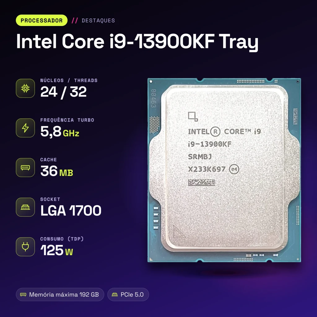 Intel Core i9-13900KF Tray | 24 núcleos e 5,8 GHz sem IGP