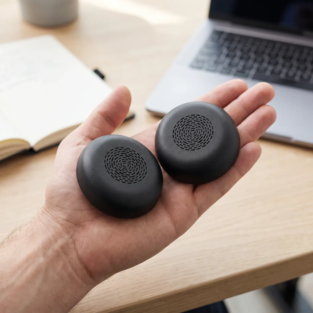 Fundas protectoras desechables Jabra 14101-81 Evolve2 75 1 par (2 unidades) Negro, en uso: mano sostiene las 2 fundas negras