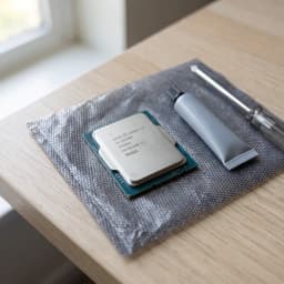 Intel Core i3-14100T 4 Núcleos LGA1700 Tray, en uso: procesador sobre bolsa antiestática con pasta térmica y destornillador