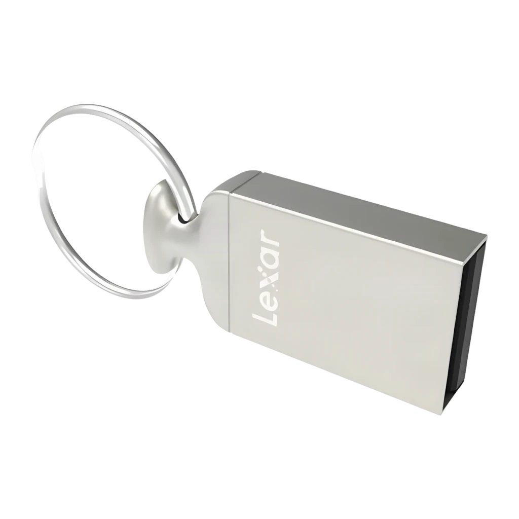 Clé USB Lexar JumpDrive M22 16 Go USB 2.0 Argent, vue de face: corps métallique argenté avec logo Lexar et anneau porte-clés