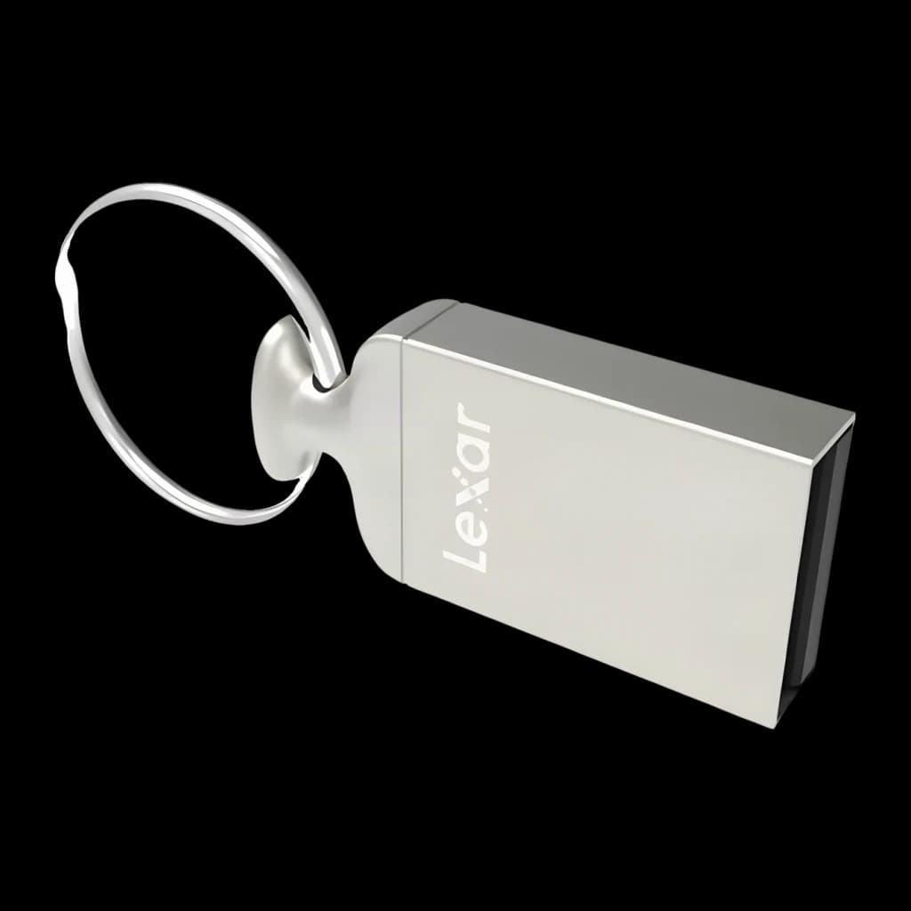 Clé USB Lexar JumpDrive M22 16 Go USB 2.0 Argent, vue de face: corps métallique argenté avec logo Lexar et anneau porte-clés