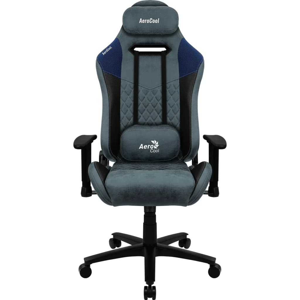 Siège Gaming Aerocool Duke AeroSuede Bleu Simili Cuir 2D 150kg ACGC-2025101.B1, vue de face: revêtement bleu et noir